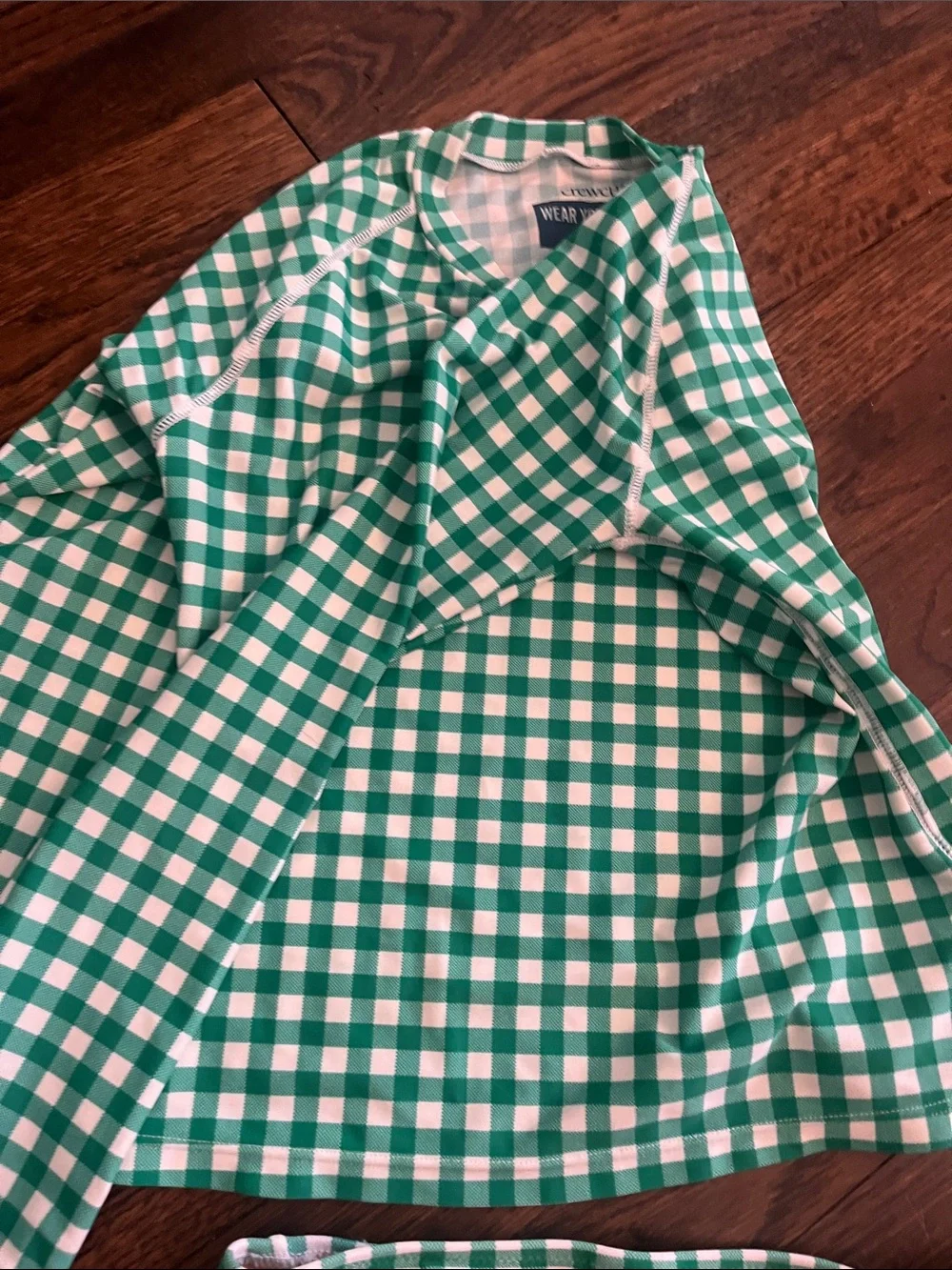 Crewcuts Green and White Gingham Girls' Rashguard Set size 10
